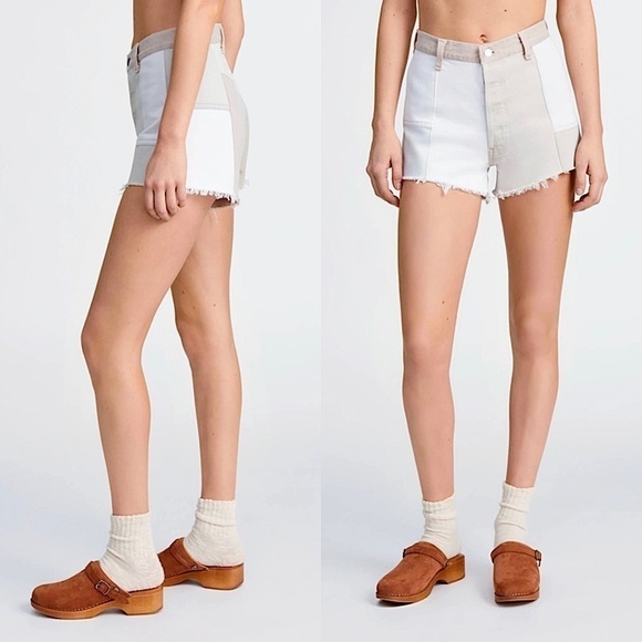 NWT RE/DONE X LEVIS High Rise Distress 70s Patch Denim Fray Cutoff Jean Short 32 - Picture 4 of 12